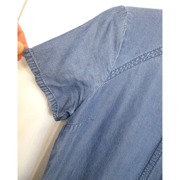 Abercrombie & Fitch Blue Chambray Denim Shirt Sleeve Dress - Women’s Size Medium - Picture 3 of 11